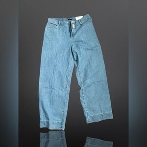 Ann Taylor Blue Denim Jeans Slim Wide Leg Size 8